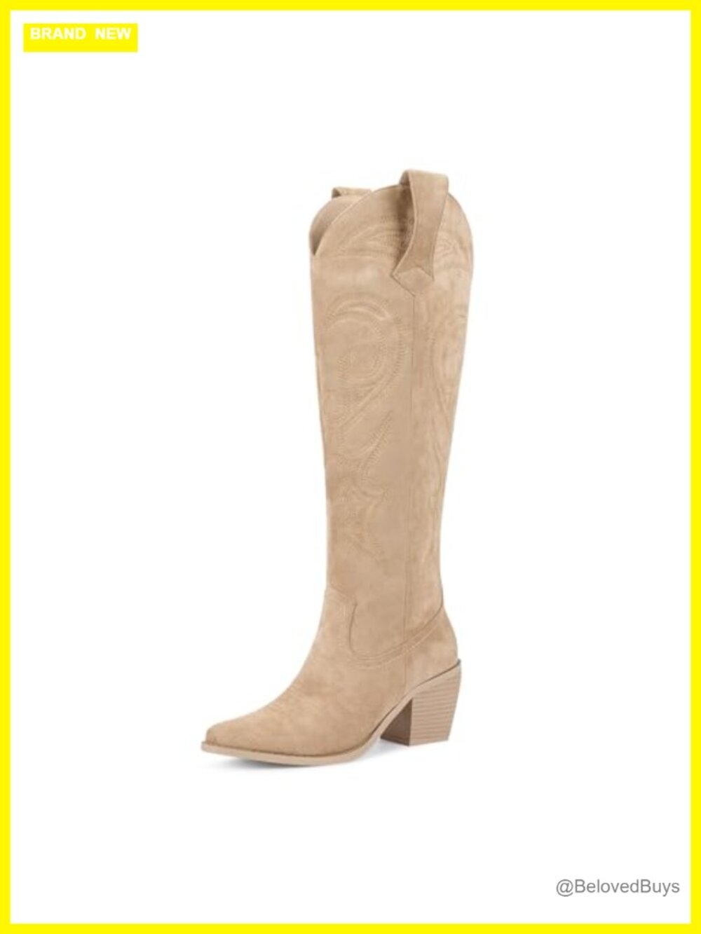 Faux Suede Knee High Cowboy Boots Mid Heel Pointed Toe Western